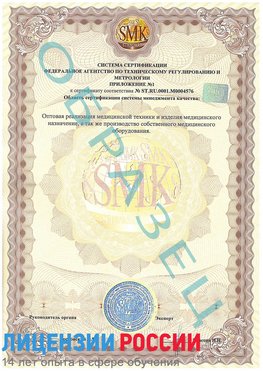 Образец сертификата соответствия (приложение) Румянцево Сертификат ISO 13485